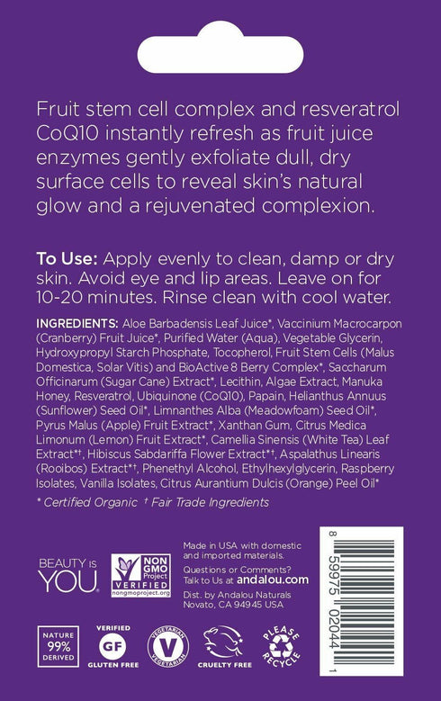 Andalou Naturals Instant Age Defying 8 Berry Fruit Enzyme Face Mask Pod, 0.28